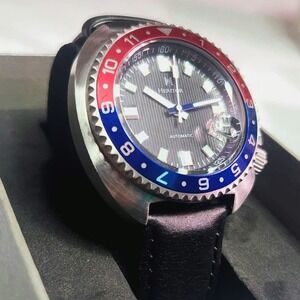 Heritor Pepsi Style Automatic Watch w/ Date - Black Dial - Genuine Leather Band!